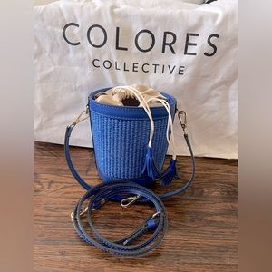 Colores Colective Blue Raffia Bucket Bag